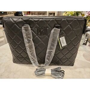 Badgley Mischka‎ Tote Bag Quilted Studded Vegan Leather Satchel Black